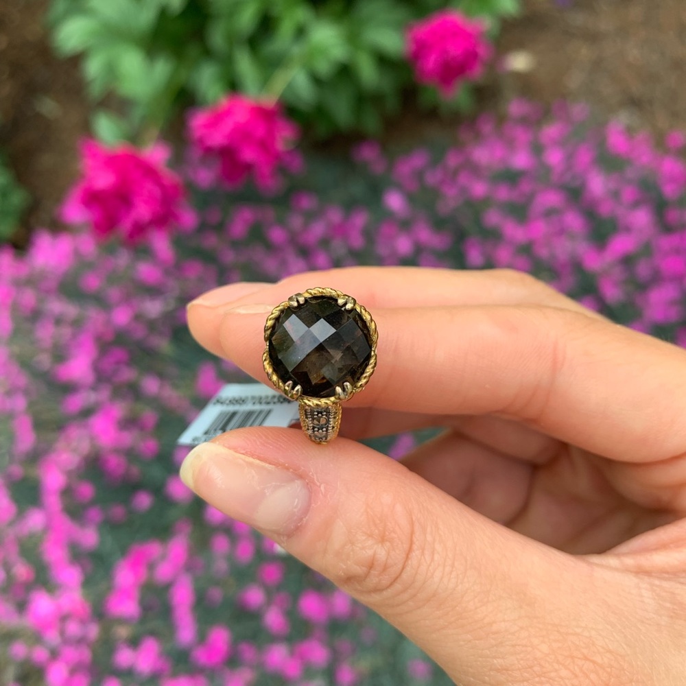 Smoky Quartz Sterling Silver Marcasite Ring
